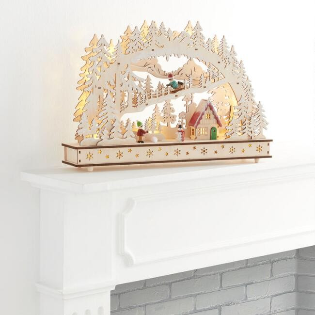 Laser Cut Wood Arch Village Scene LED Light Up Decor | World Market