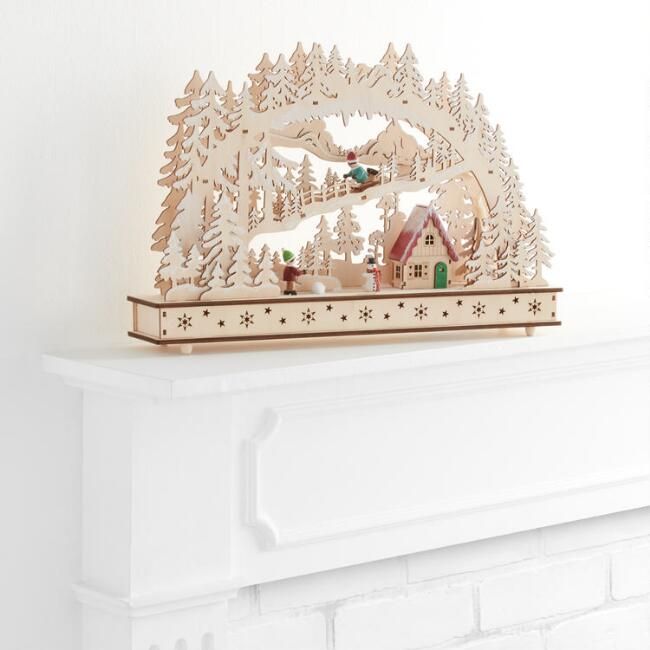 Laser Cut Wood Arch Village Scene LED Light Up Decor | World Market