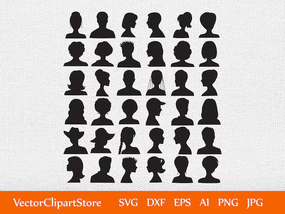 Heads Silhouette Cliparts. Digital Women Heads and Men Heads - Etsy | Etsy (US)