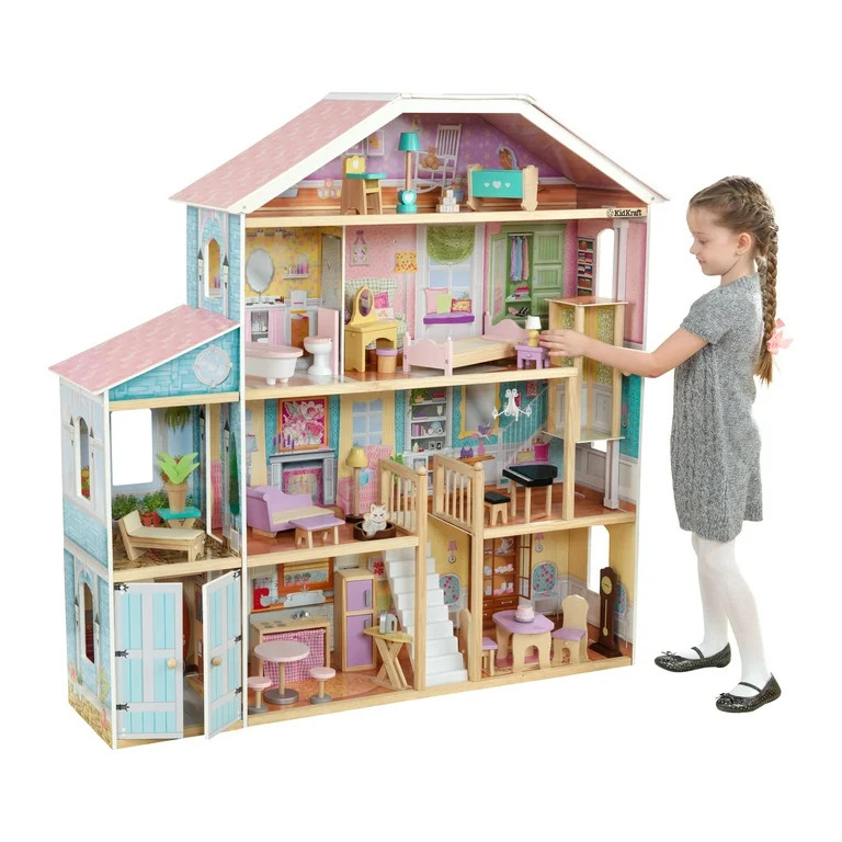 KidKraft Grand View Mansion Dollhouse with EZ Kraft Assembly™, Elevator and 34 Accessories | Walmart (US)