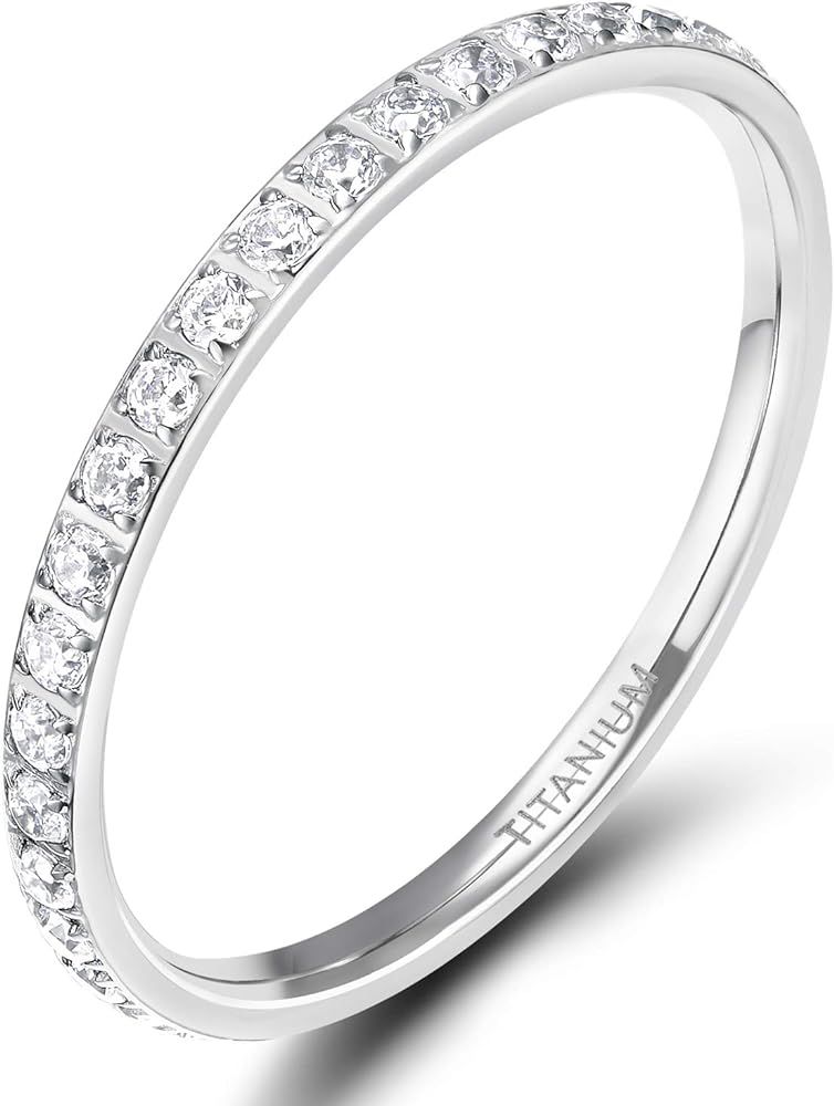 2mm Women Titanium Eternity Ring Cubic Zirconia Anniversary Wedding Engagement Band Size 3-13.5 | Amazon (US)