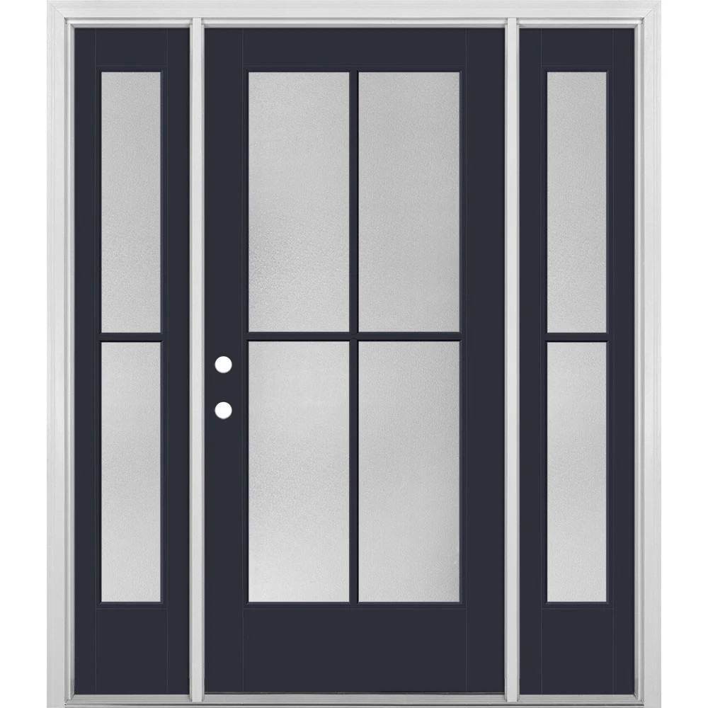 Masonite 60-in x 80-in x 4-9/16-in Fiberglass Full lite Right-hand inswing Eclipse Painted Prehung Front Door with Sidelights with Brickmould | Lowe's