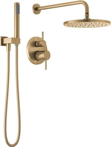 Delta Modern 14 Series Round Rain Shower System Faucet Set, Rainfall Brushed Gold Shower Head and... | Amazon (US)