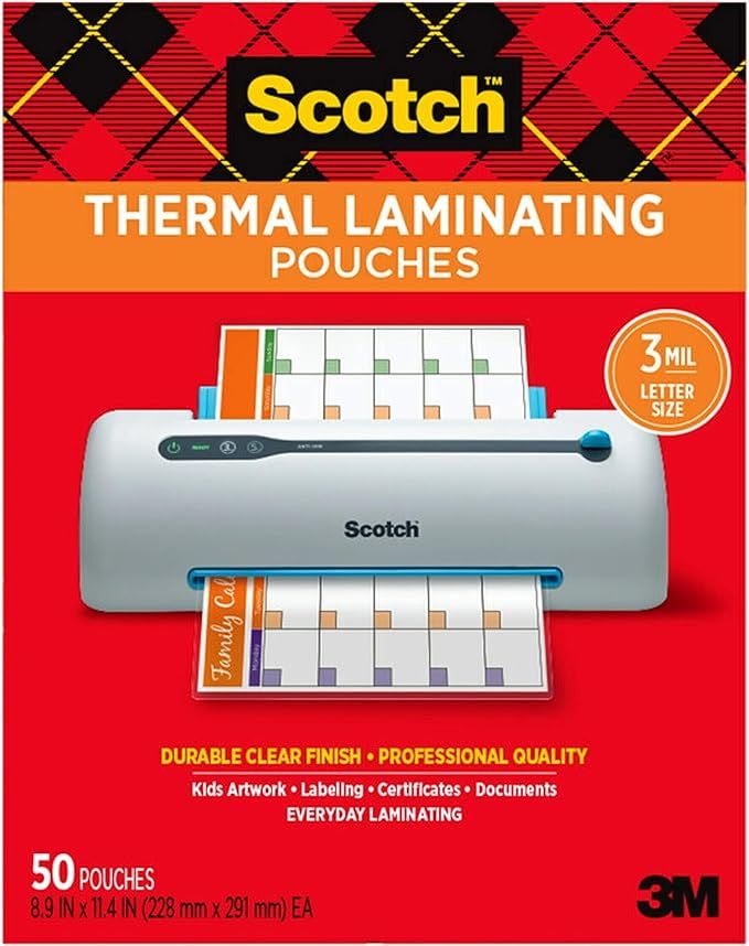 Scotch Thermal Laminating Pouches, 50 Count, Clear, 3 mil., Laminate Homemade Ornaments, Christma... | Amazon (US)