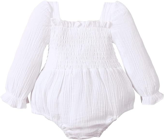 Baby Girl Vintage Bubble Romper Onesie Ruffle Jumpsuit Bodysuit Newborn Princess Outfit Boho Clot... | Amazon (US)