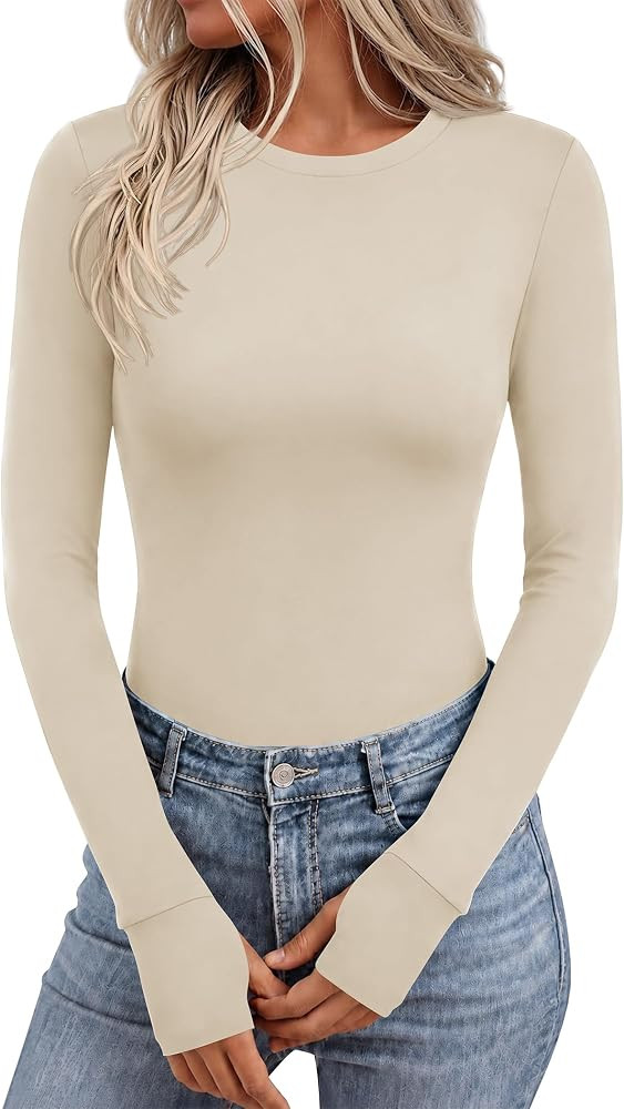 Ekouaer Long Sleeve Shirts for Women Crew Neck Undershirt with Thumb Holes | Amazon (US)