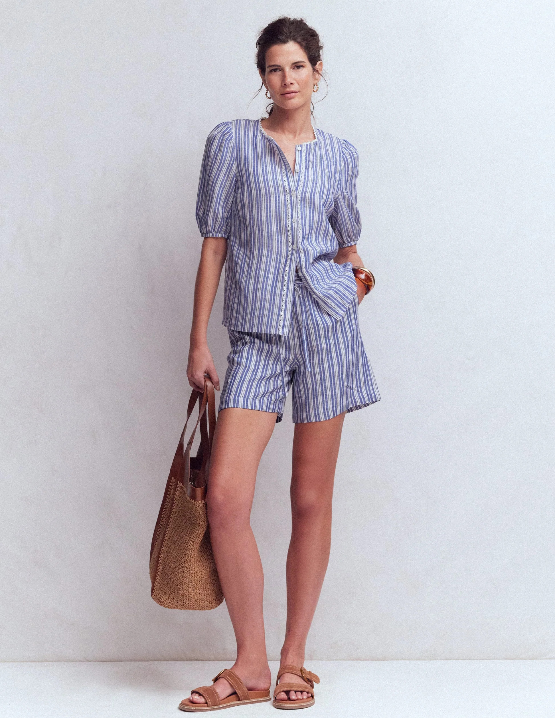 Islington Linen Shorts-Bright blue Stripe | Boden (US)