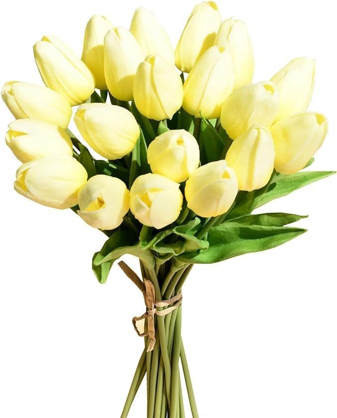 Mandy's 20pcs Light Yellow Artificial Tulip Silk Fake Flowers 13.5" for New Year Spring Mother's ... | Amazon (US)