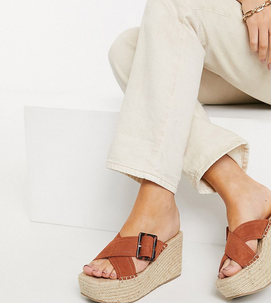 ASOS DESIGN Wide Fit Way espadrille wedge mules in tan-Brown | ASOS (Global)