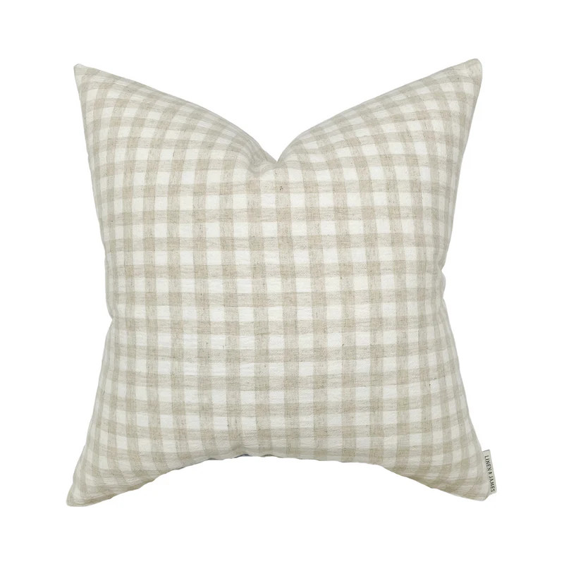 Roe | Ivory Tan Gingham Pillow Cover | Linen and James