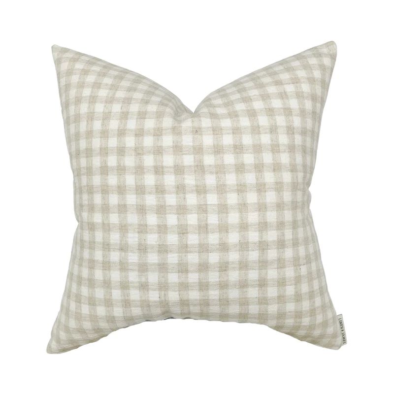 Roe | Ivory Tan Gingham Pillow Cover | Linen & James