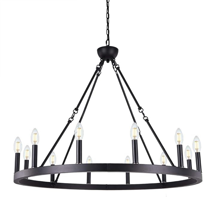 Wellmet 12-Light Black Wagon Wheel Chandelier Diam 38 inch, Farmhouse Industrial Country Style La... | Amazon (US)