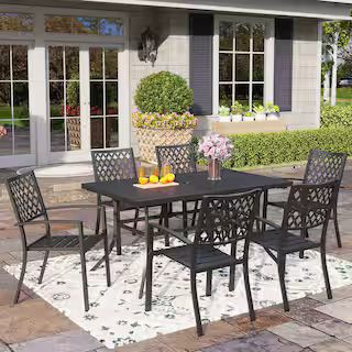 PHI VILLA 7-Piece Metal Outdoor Patio outdoor Dining Set with Rectangle Table and Elegant Stackab... | The Home Depot