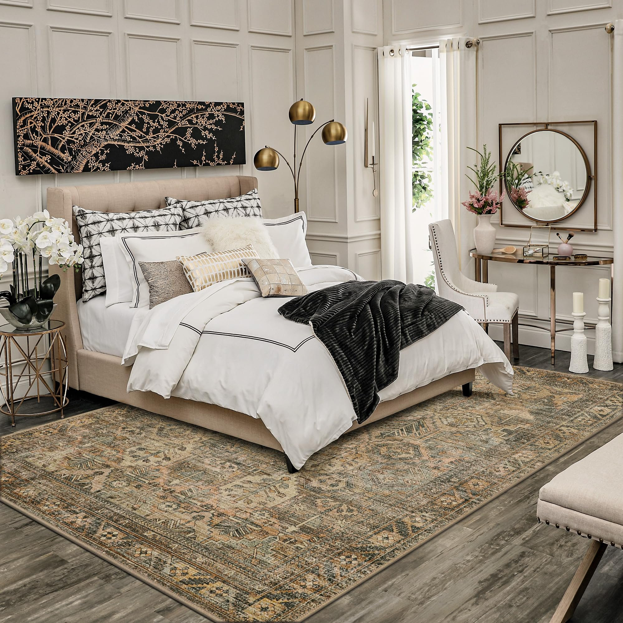 KUETH 5'x7' Area Rugs for Living Room, Non Slip Machine Washable Vintage Indoor Rug, Low Pile Che... | Walmart (US)