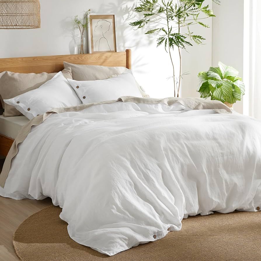 Bedsure Linen Duvet Cover King - Linen Cotton Blend Duvet Cover Set, White Linen Duvet Cover, 3 P... | Amazon (US)