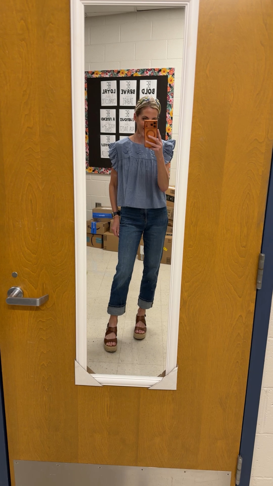 OOTD: Walmart top, jeans, and shoes! All under $36. Amazon headband. Ready for a great day in LL