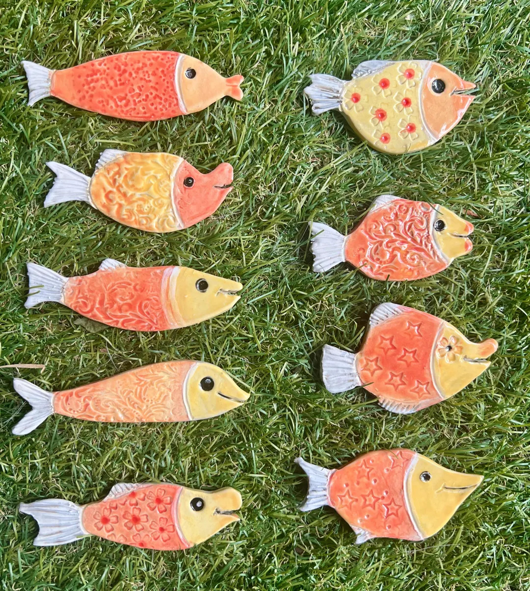Handmade Ceramic Fish Tiles for Mosaics, Set of 9 Yellow and Orange - Etsy | Etsy (US)