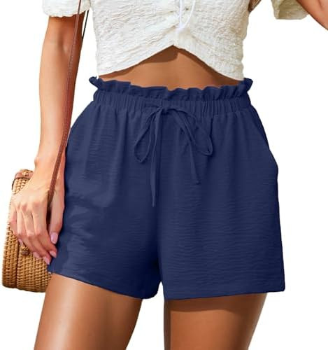 Womens Summer Shorts with Pockets High Waisted Wide Leg Cute Ruffle Waist Drawstring Casual 2025 ... | Amazon (US)