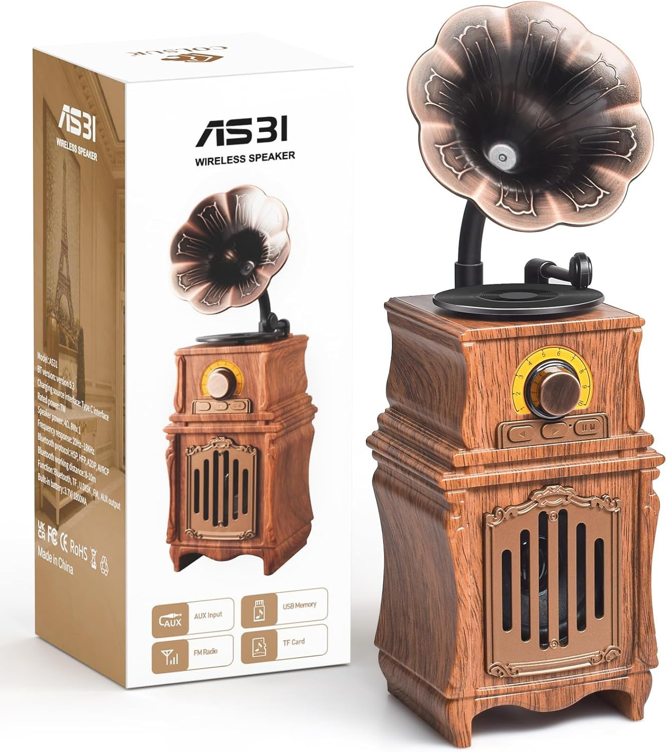 Retro Bluetooth Speaker with FM Radio, Bass, Retro Radio 5.3 Wireless Speaker Vintage Radios Supp... | Amazon (US)