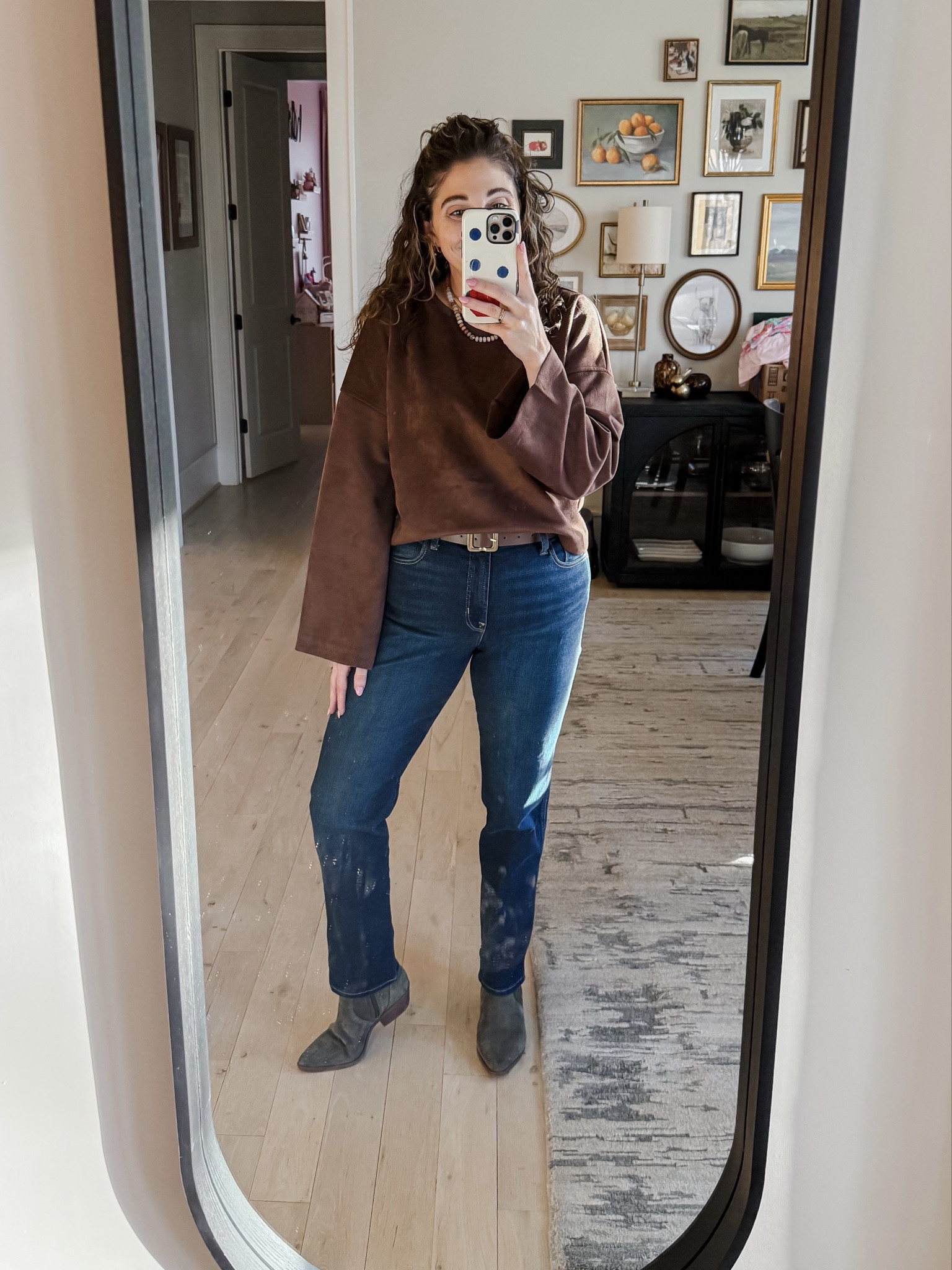 What I wore to David’s golf simulator match on Friday night at our country club’s pub. I always feel like I need to “dress up” when I’m there but also want to still feel like me. 
Top M / Jeans 10 / Boots (run 1/2 size small)

#LTKootd #LTKMidsize #LTKOver40