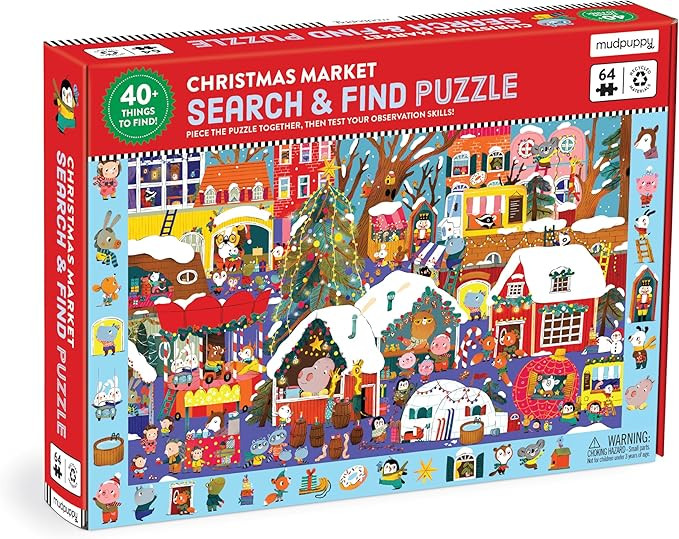 Mudpuppy Christmas Market – 64 Piece Search & Find Jigsaw Puzzle Featuring Festive Critters Sho... | Amazon (US)