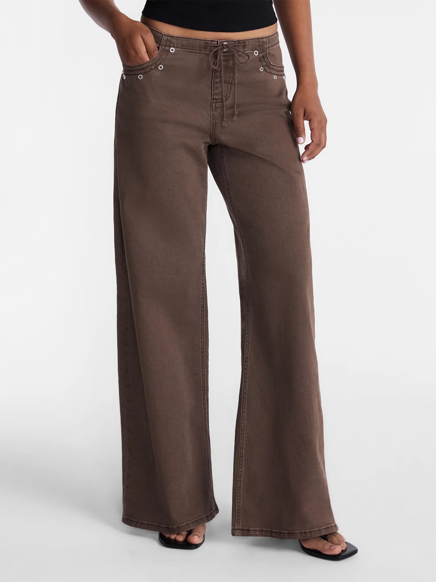 No Boundaries Drawstring Grommet Wide Leg Jean, 32" Inseam, Women's - Walmart.com | Walmart (US)