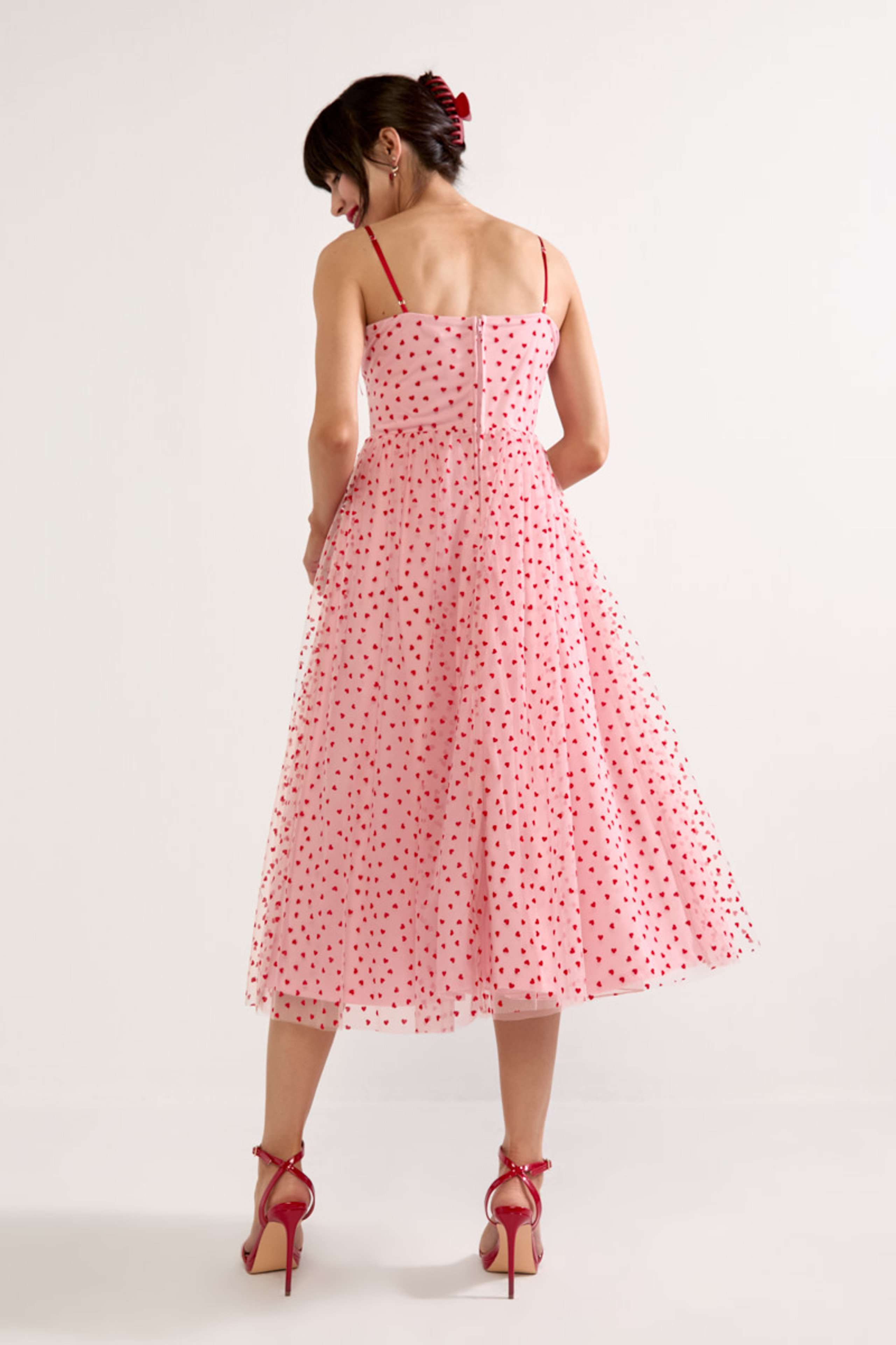 Anne Flocked Heart Tulle Midi Dress | Francesca's
