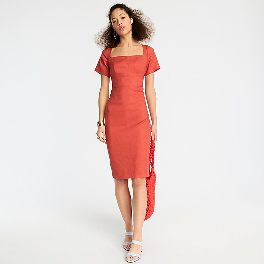 Squareneck sheath dress in stretch linen | J. Crew US
