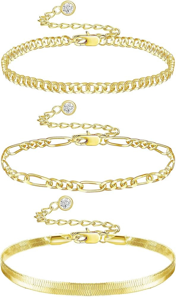 Thunaraz 14K Gold Plated Adjustable Layered Bracelets Gold Chain Bracelets Sets Cuban Link Bracel... | Amazon (CA)