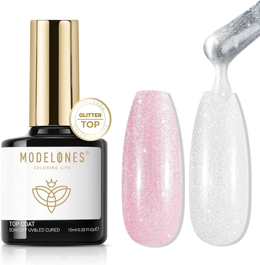 modelones Glitter Gel Top Coat, Ultra Fine White Aurora Clear Glitter Gel Polish Glossy Sparkle F... | Amazon (US)