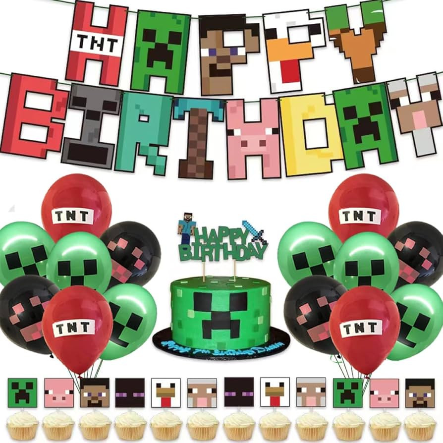 Pixel Birthday Decorations, Party Decorations, Birthday Party Supplies, Banner, Balloons, Tablecl... | Amazon (US)