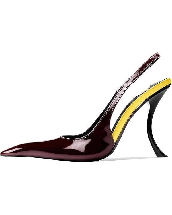 Stiletto High Heel Slingbacks for Women Patent Leather Closed Pointed Toe Pumps Slip on Elastic S... | Amazon (UK)