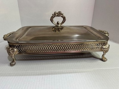 Marinex Casserole Dish & Footed Silver plated Holder/Carrier with Lid Vintage | eBay US