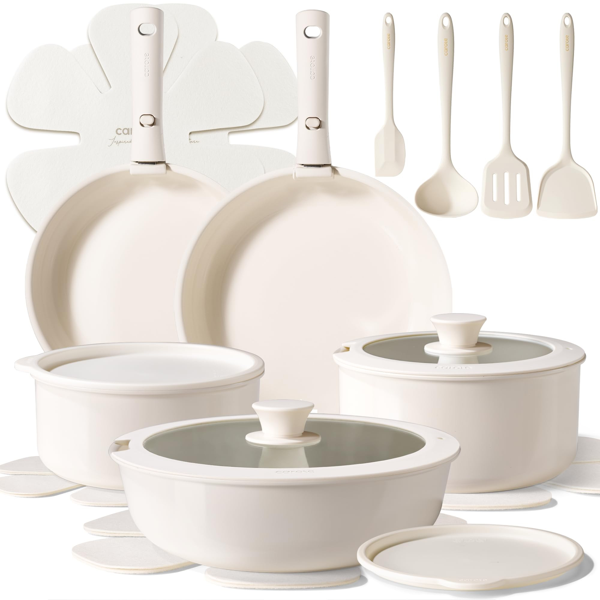 CAROTE 19pcs Pots and Pans Set Non Stick, Ceramic Cookware Sets, Oven/Fridge Safe, Space Saving P... | Amazon (US)