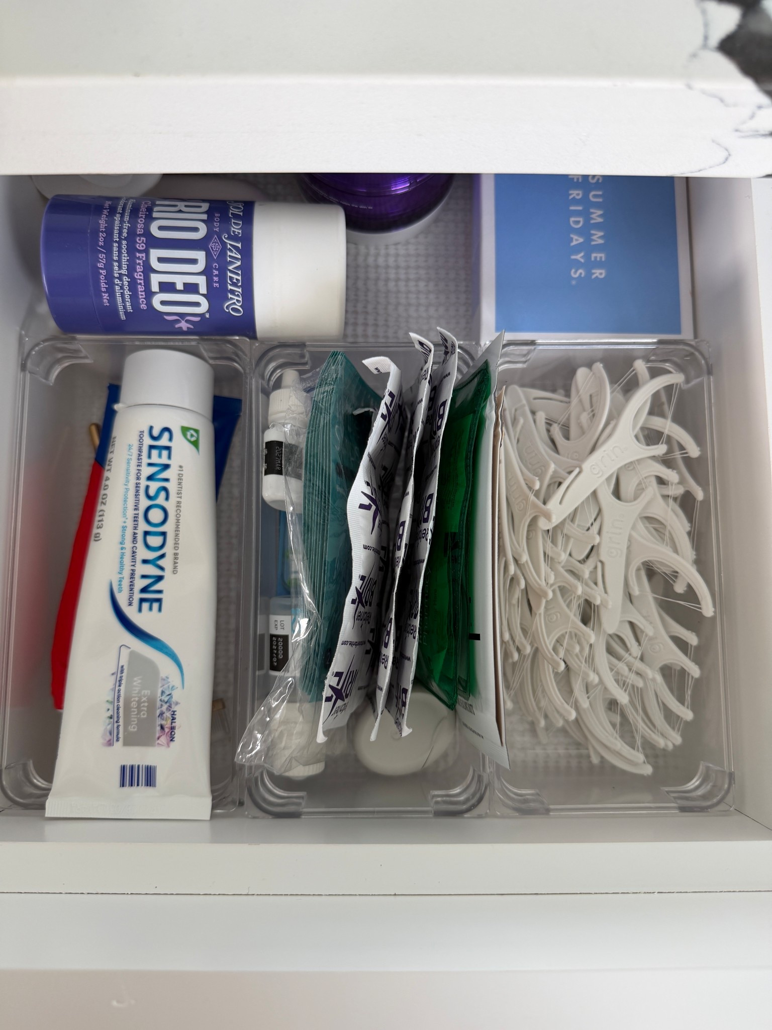 Cabinet organizers 
Oral hygiene essentials 
These floss picks are double lined and literally get everythingggg out 
Summer Fridays jet lag eye patches 
Sol de Janeiro deodorant 

#LTKmorningroutine #LTKBeauty #LTKselfcare