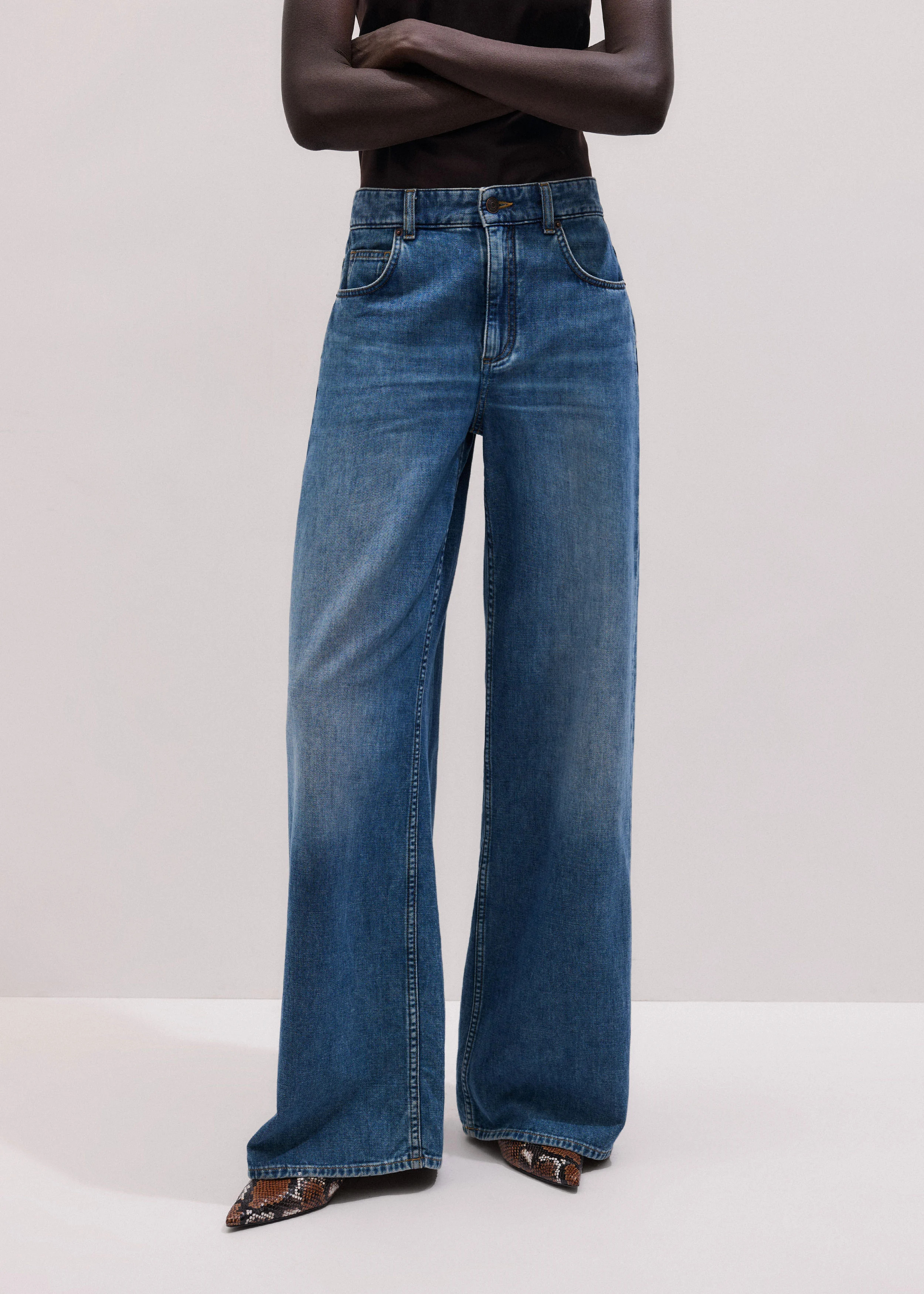 Women's Blue Relaxed Baggy Wide-Leg Jean | ME+EM | ME+EM US
