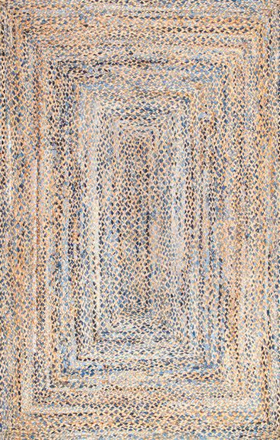 Blue Hand Braided Twined Jute And Denim 7' 6" x 9' 6" Area Rug | Rugs USA