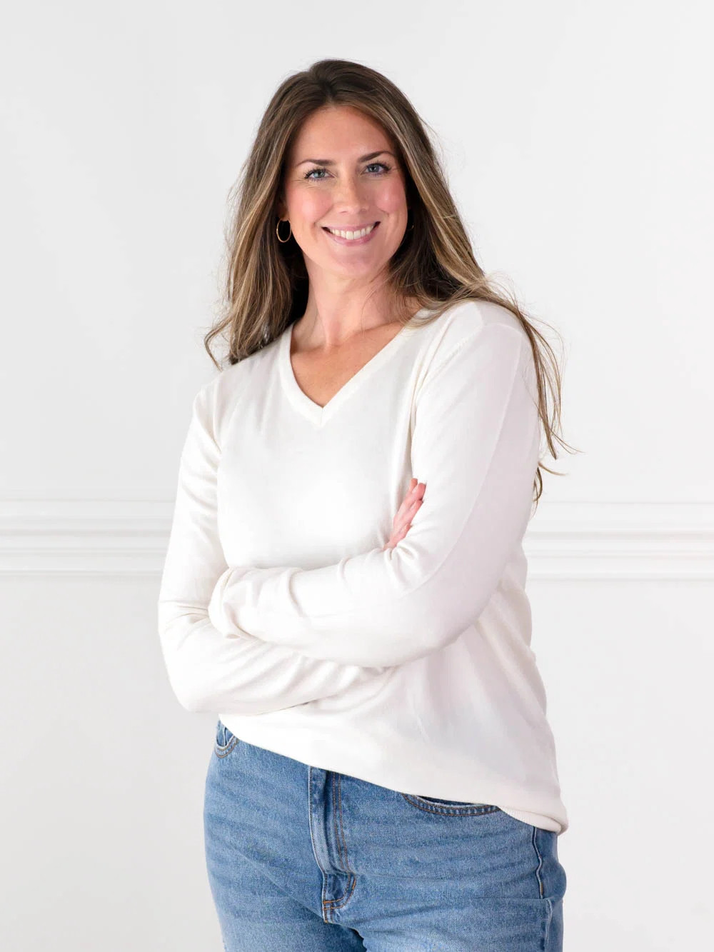 V-Neck Tall Sweater - White | Amalli Talli