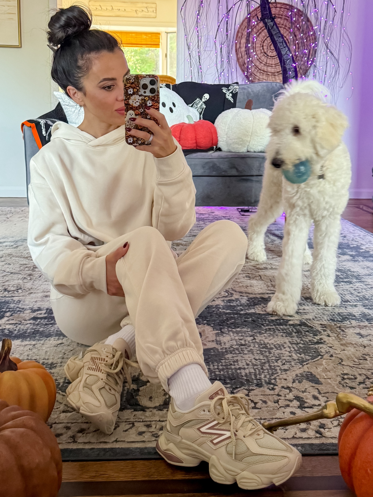 Fall fashion. Lounge wear. Sweater at. New balance 9060. Cream hoodie. Comfy style  

#LTKFitness #LTKShoeCrush #LTKActive