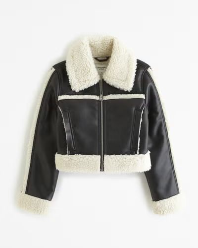 Cropped Vegan Leather Sherpa Jacket | Abercrombie & Fitch (US)