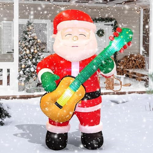 6.5 FT Christmas Inflatable Santa Claus with Guitar, Blow Up Santa Christmas Decorations Outdoor,... | Amazon (US)