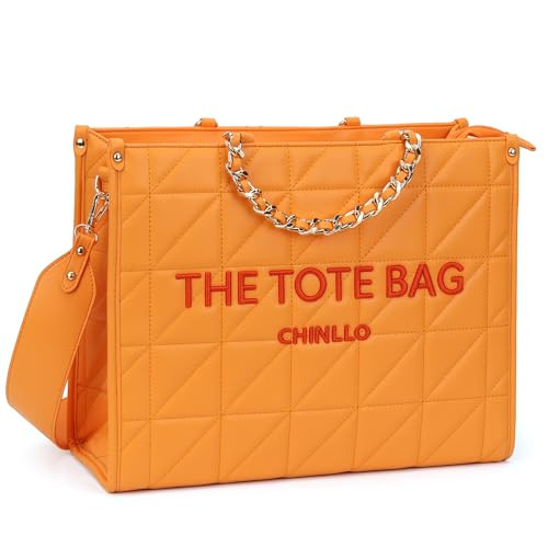 Amazon.com: Chinllo Tote Bag for Women Quilted Chains Satchel Purse and Handbags with Shoulder St... | Amazon (US)