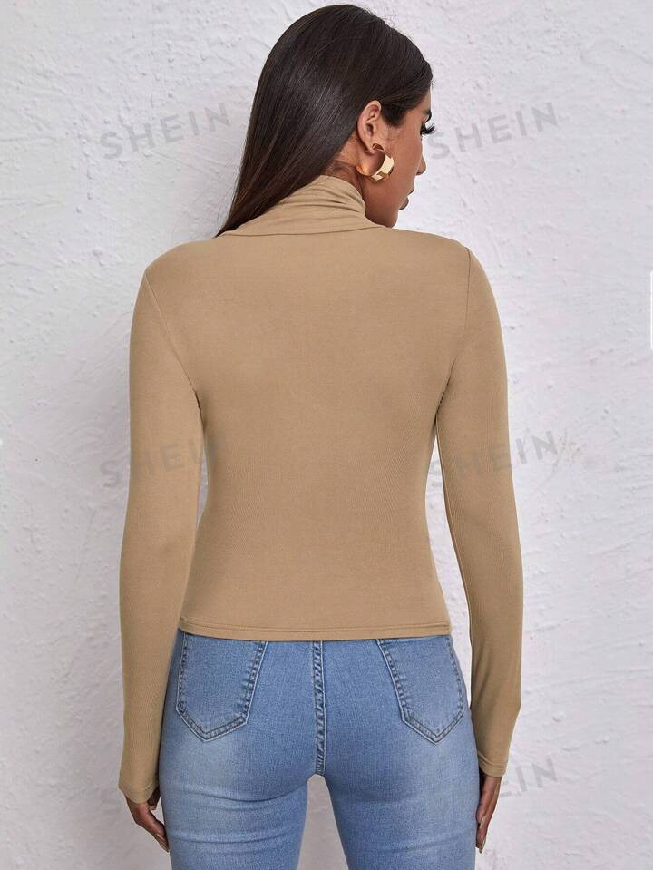 SHEIN BIZwear Solid High Neck Slim Tee Workwear | SHEIN