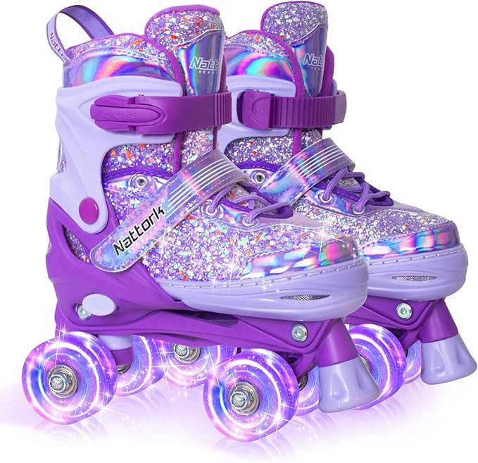 Nattork Kids Roller Skates for Girls Kids, 4 Sizes Adjustable Girls Roller Skates for Ages 3-12 w... | Amazon (US)