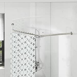 Corner Shower Curtain Rod, Diamond Shaped Shower Pole, Curved Shower Curtain Rod for Bathroom, 30... | Amazon (US)