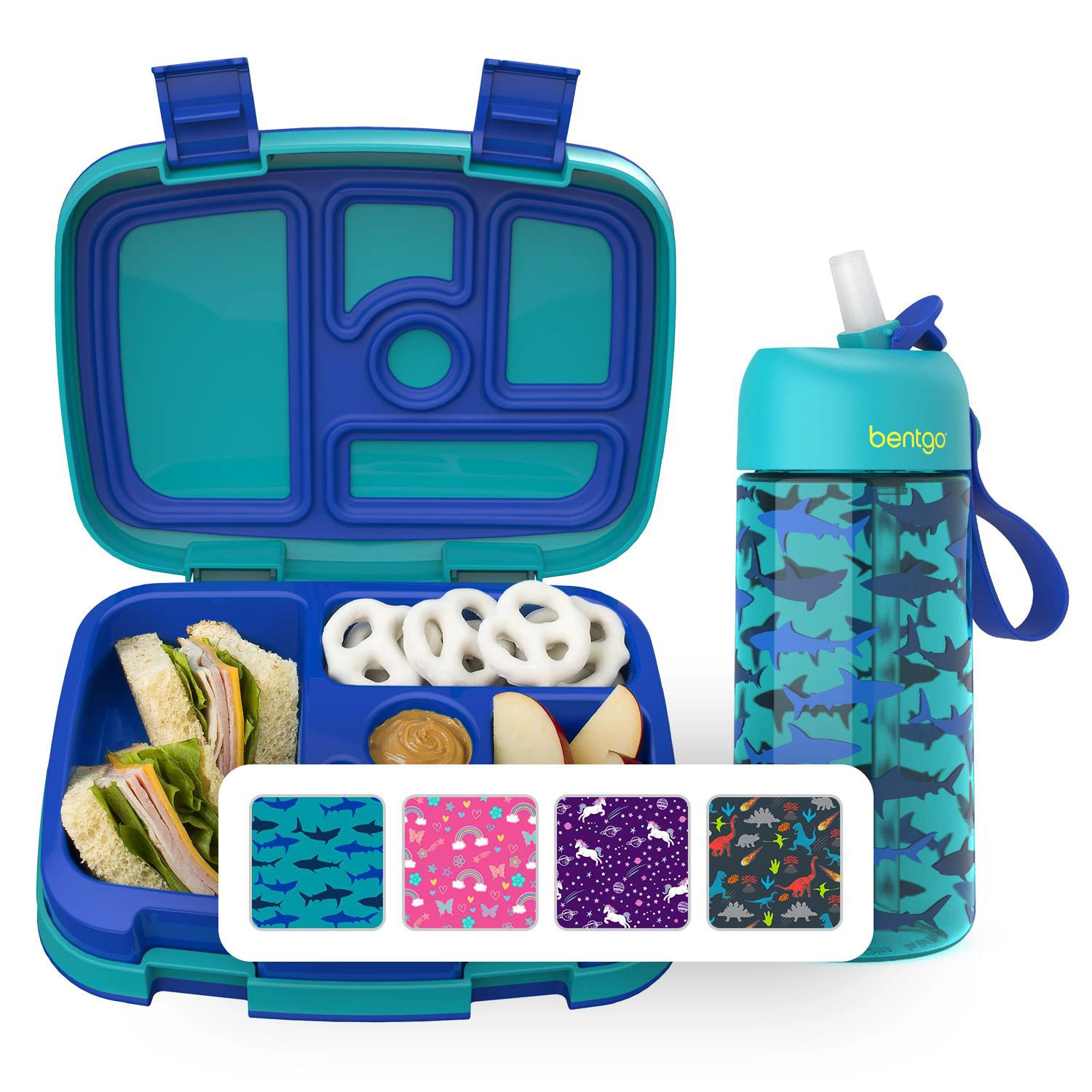 Bentgo Kids Prints Lunch Box & Water Bottle Set (Sharks):- Sharks | Sam's Club