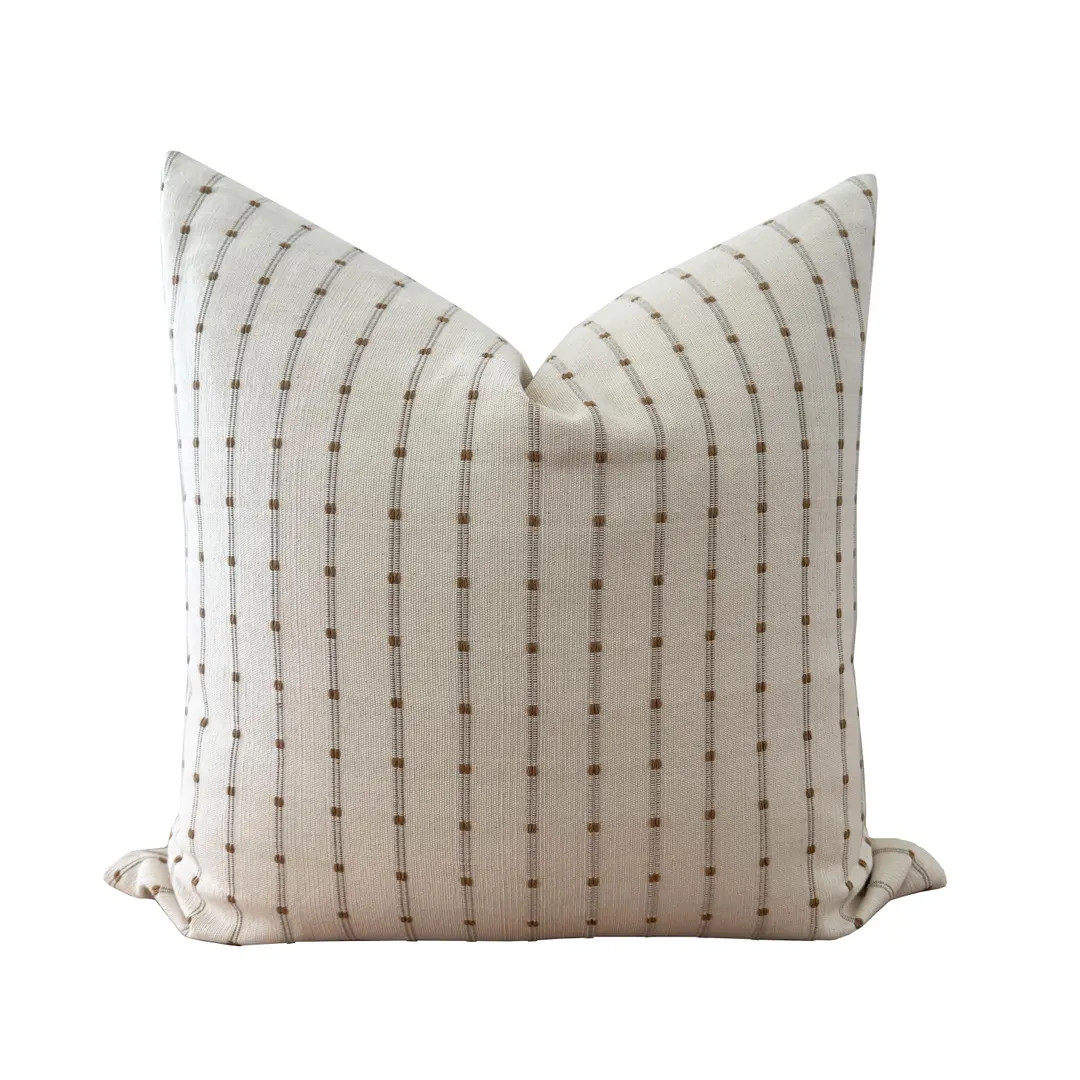 Cream and Brown Textured Stripe Woven Pillow Cover - Etsy | Etsy (US)