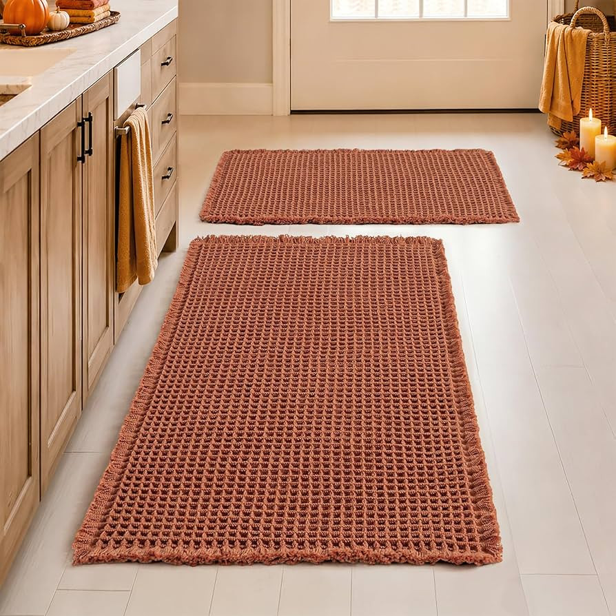 MIULEE Fall Rust Set of 2 Waffle Bathroom Rugs Boho Mat 17"x24"+18"x30" | Amazon (US)