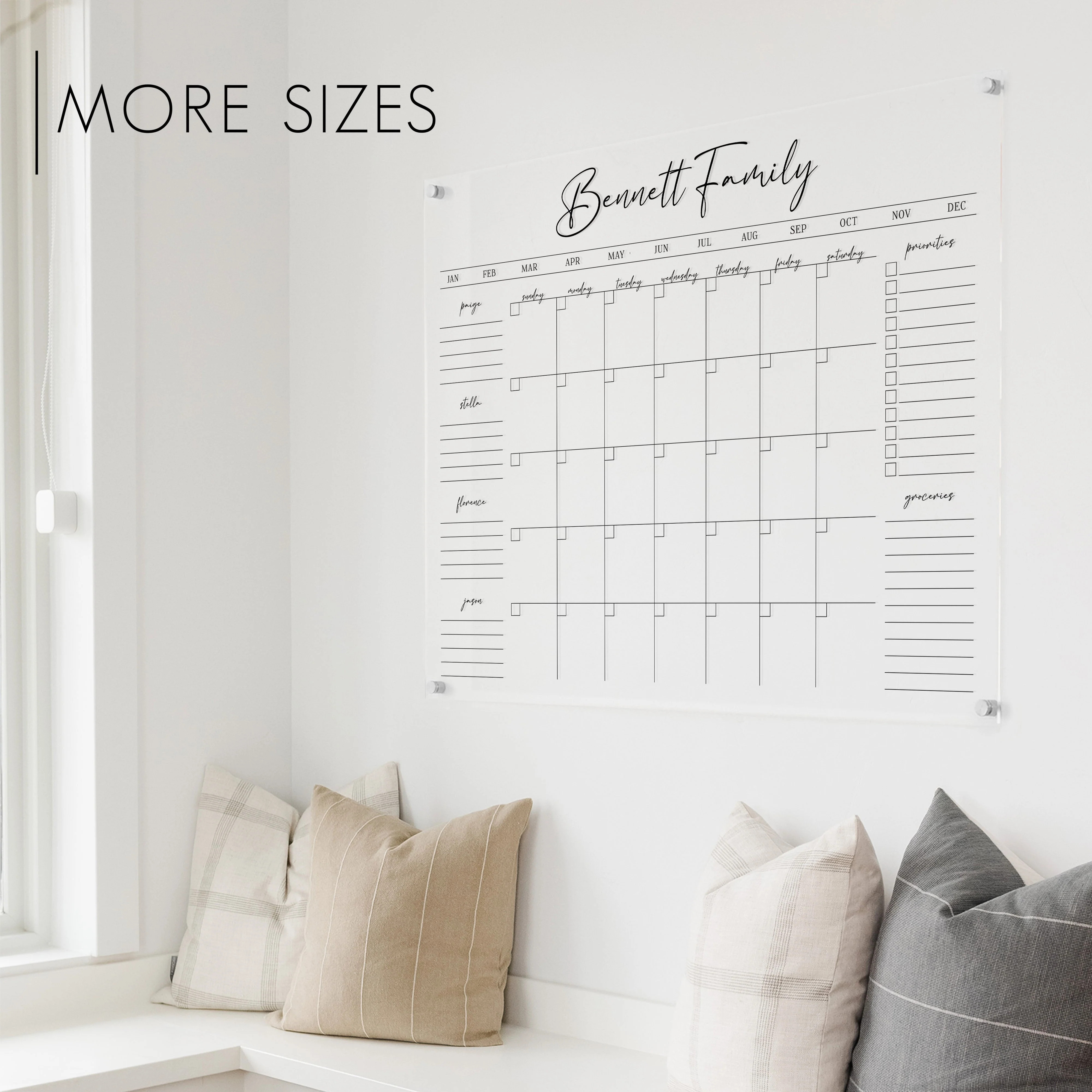 Monthly Acrylic Calendar + 6 Sections | Horizontal Pennington | Circle and Square Decor 