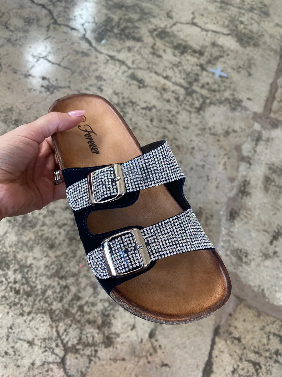 Arizona Rhinestone Sandals- Black | Willow Boutique